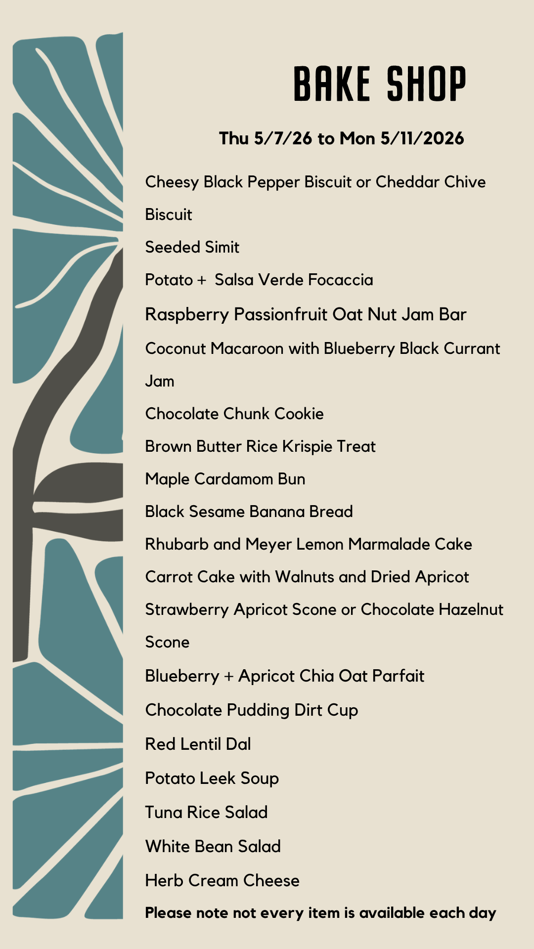 Bake Shop Menu this Week — Red Wagon Plants