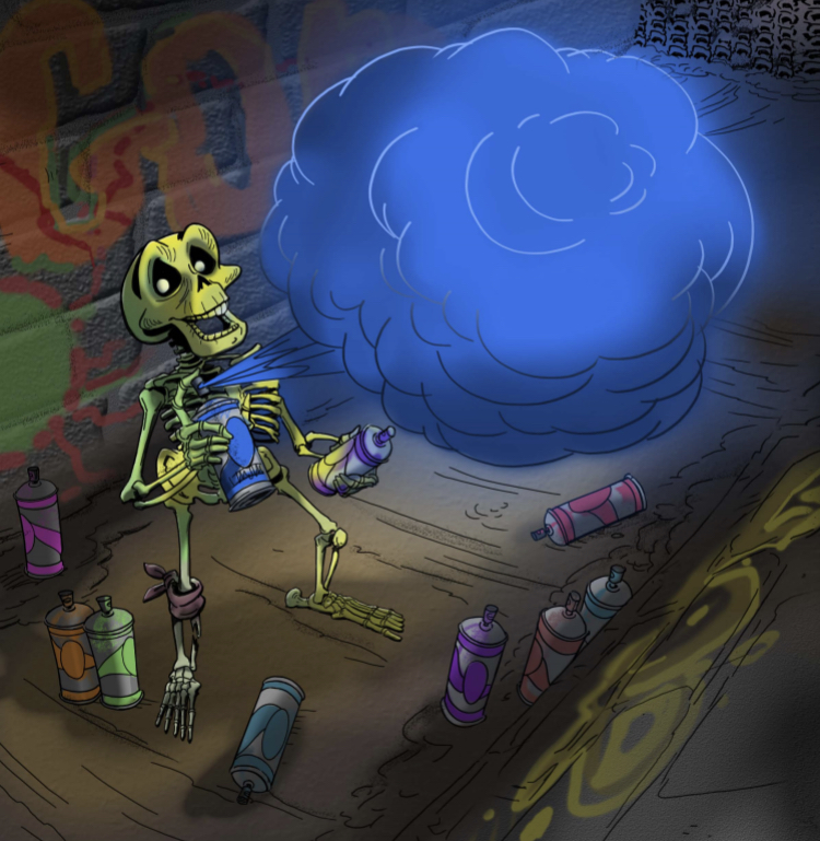 OSCAR BONES is a skeleton who awakens in the Paris catacombs. He is the only one of his kind and he is very lonely. He wanders through the dark tunnels, day after day, until he makes a discovery- street art! He tries his hand at graffiti and becomes a great street artist. Through his art and in finding something that he is good at, he conquers his loneliness.