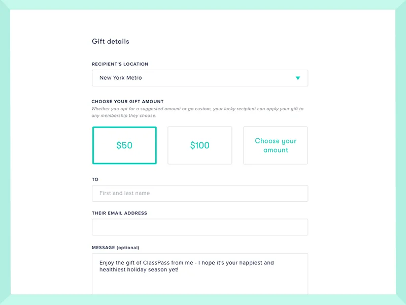ClassPass gifting checkout