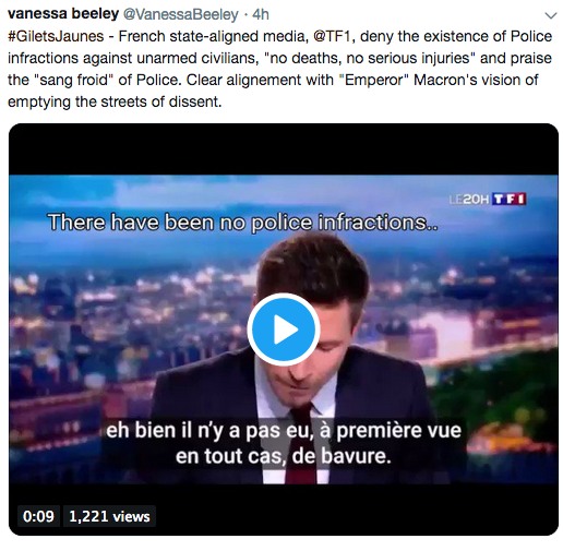 Osrednji francoski medij zmanjšuje resnost poškodb protestnikov.