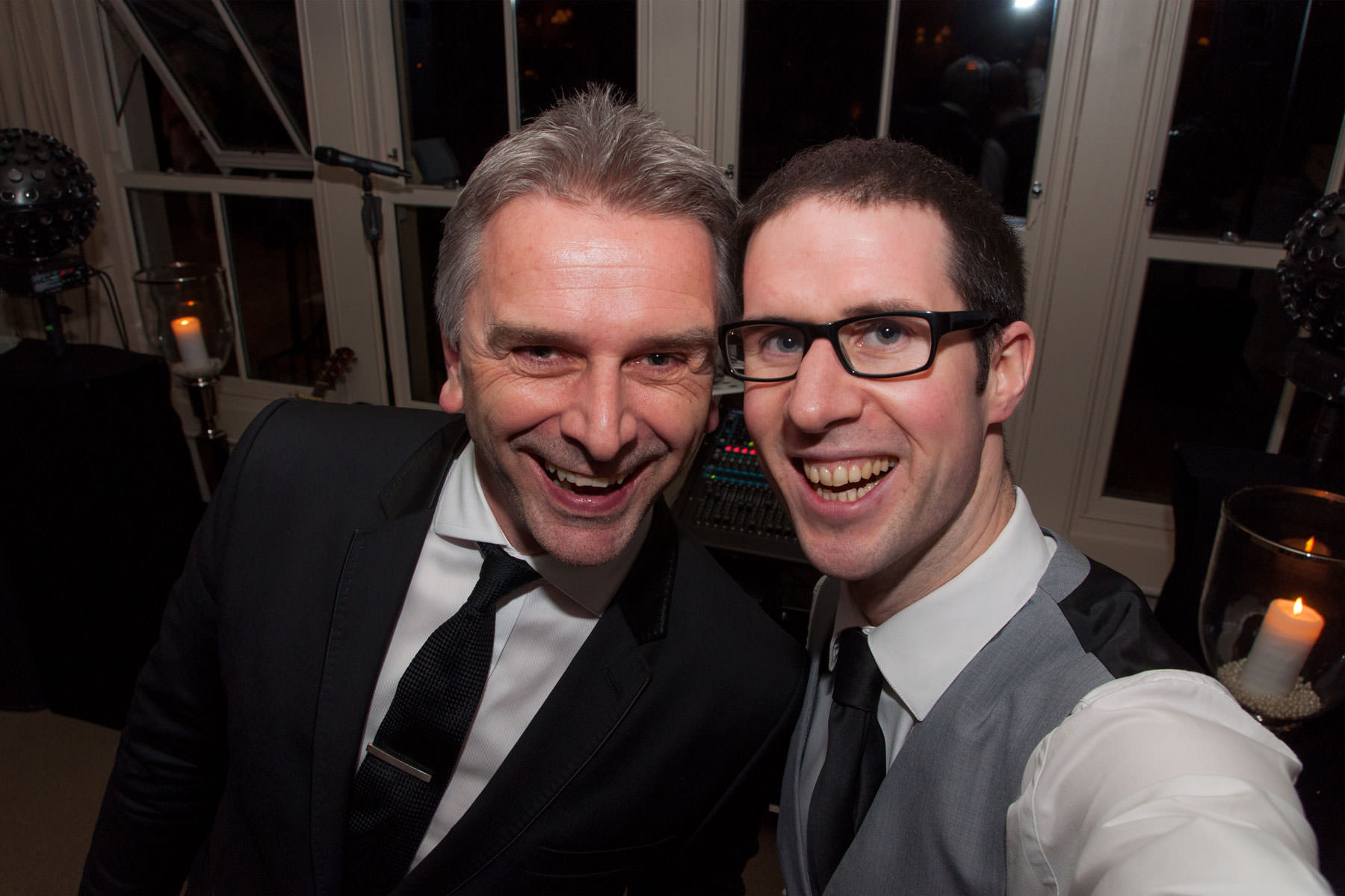 Selfie of Paul Guard and Adam Carr at a Wedding.