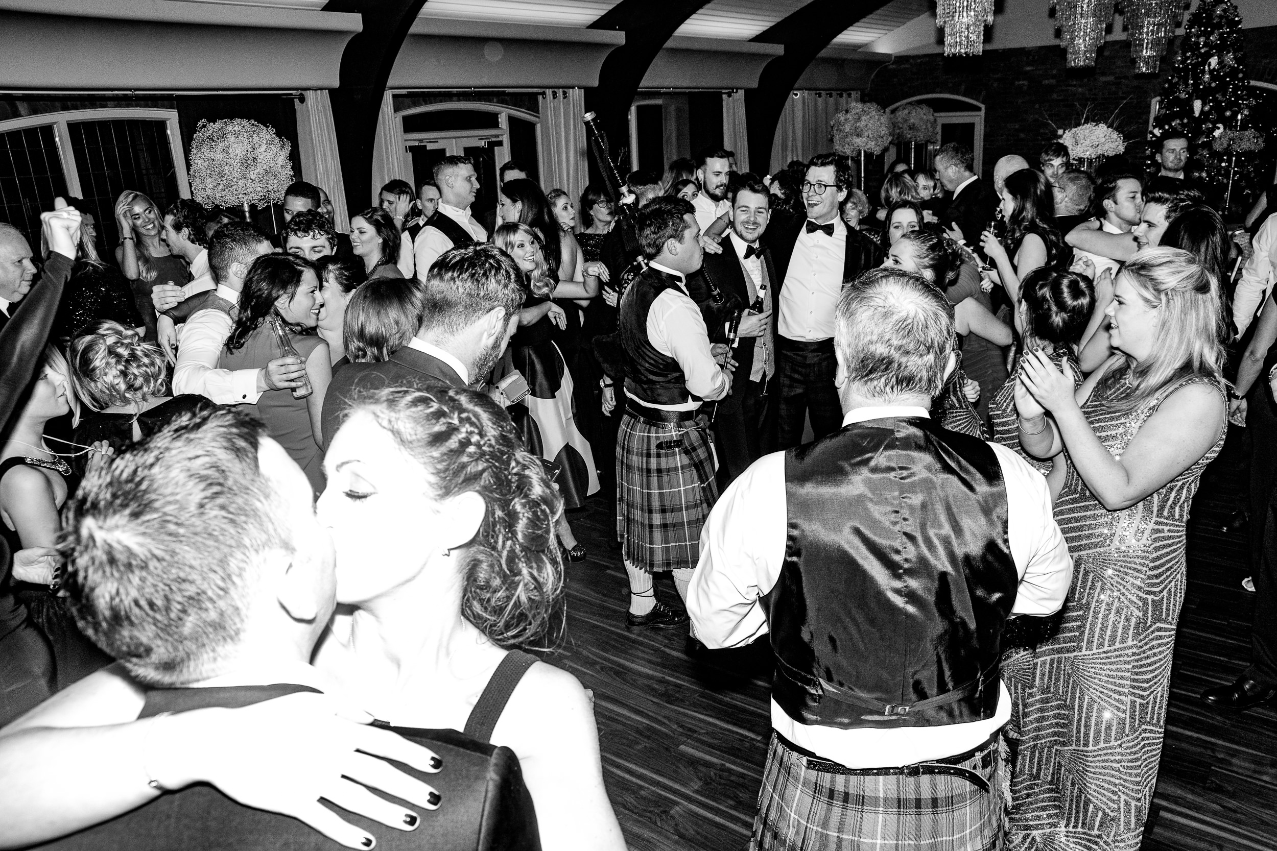 Crowd shot from midnight. Kissing, Bag-pipes, Kilts, and a little chaos.