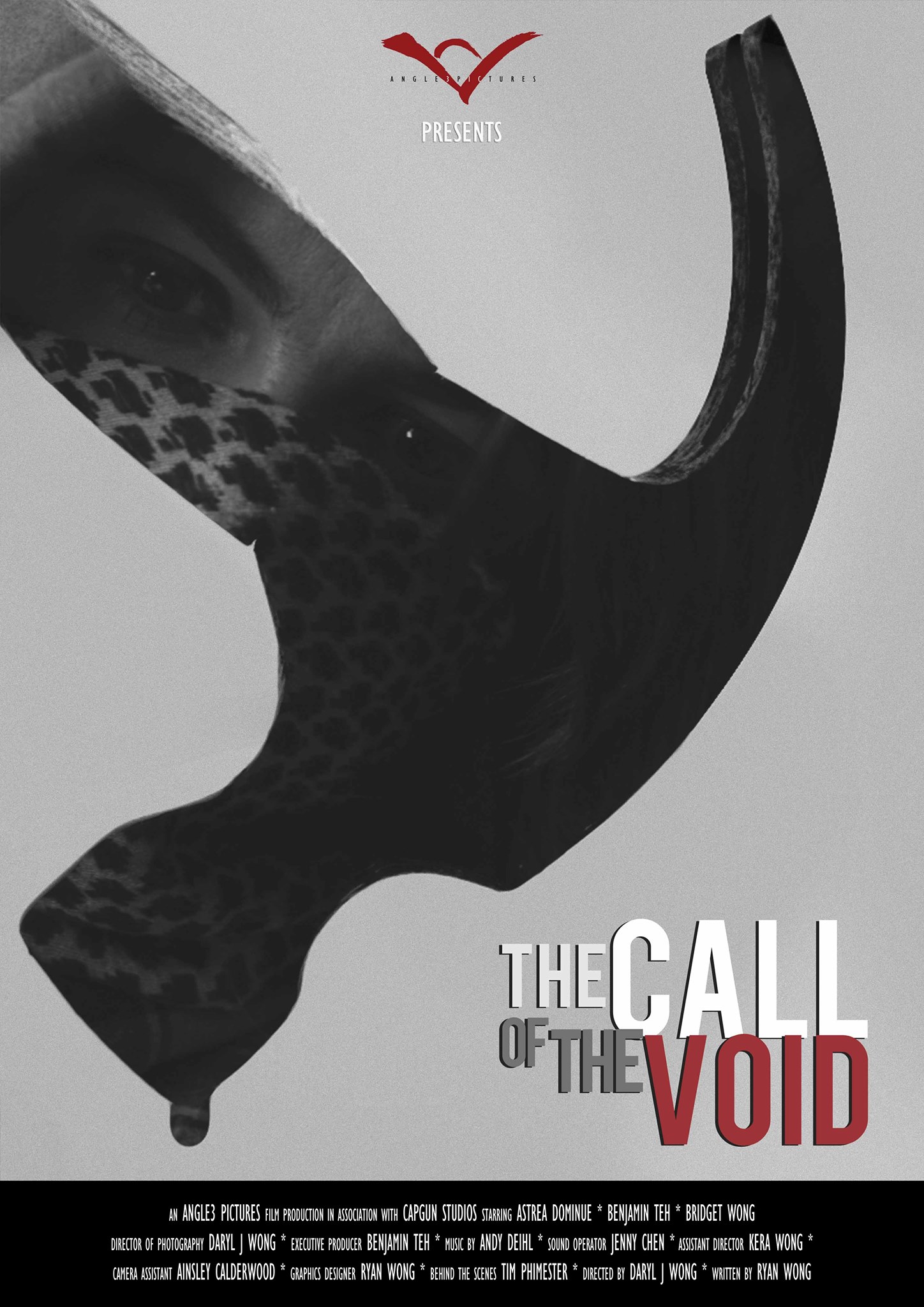 Runtime: 3:00 min Genre: Thriller Rated: PG-13 Synopsis: 'The Call Of The Void' is a film based on the psychological phenomena known of the same title (or "L’appel du vide" in French), whereby perfectly sane individuals are lured into the temptation of committing a crime, a murder, or suicide. When the soft call of "the void" whispers to "The Intruder", she finds herself seduced into burgling a randomly chosen house. However, upon entering the premises, the "Intruder" soon discovers that she is not alone... Shot On: Canon Cinema EOS C100 Mark 1 CAST: Astrea Dominue - Intruder Benjamin Teh - Man Bridget Wong - Girl CREW: Benjamin Teh - Executive Producer Daryl J Wong - Co-Writer/Cinematographer/Director/Editor Ryan Wong - Co-Writer/Graphic Designer Kera Wong - Assistant Director Jenny Chen - Sound Operator Ainsley Calderwood - Assistant Camera Operator Tim Phimester - Behind The Scenes Andy Deihl - Music Composer