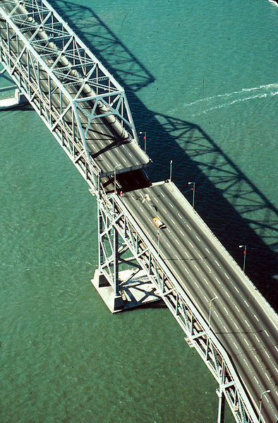 Aerial view of the Bay Bridge’s collapse after the 1989 Loma Prieta earthquake. Photo courtesy the U.S. Department of the Interior U.S. Geological Survey.