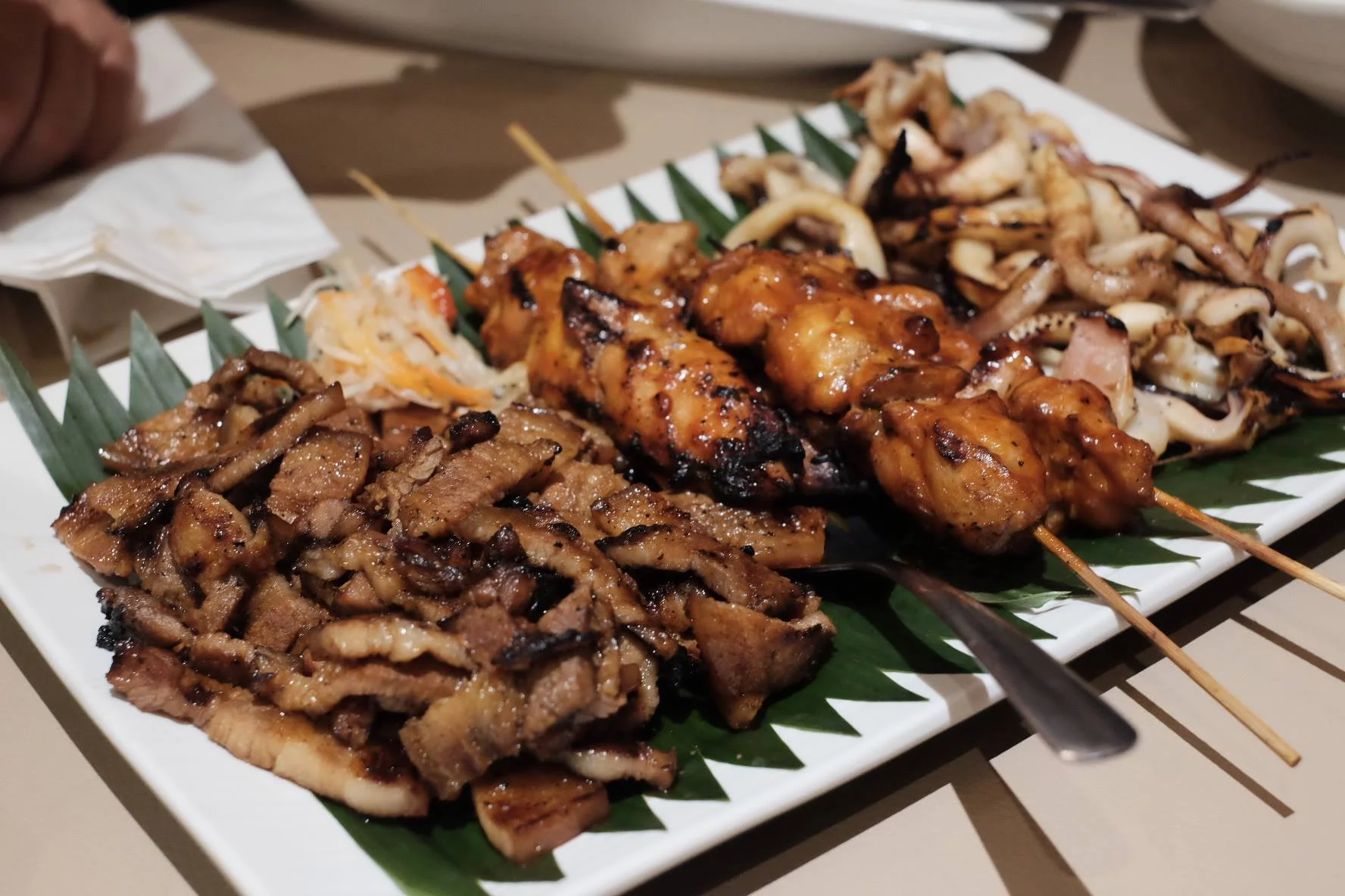 Mixed Grill Platter including Beef, Chicken, Pork and Squid
