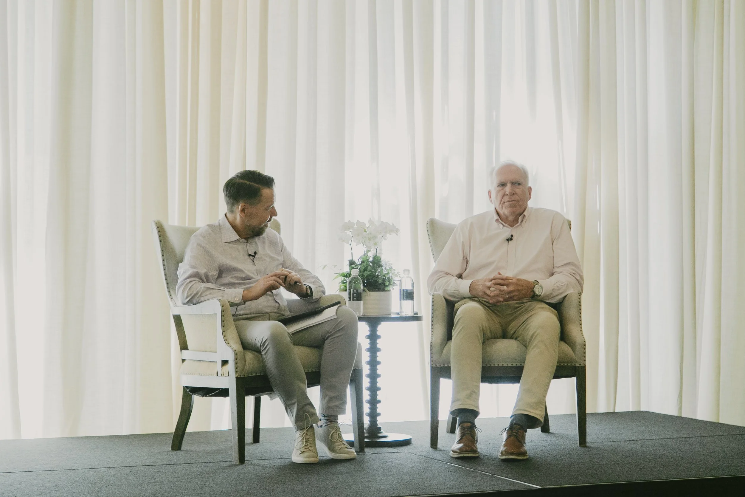 Fireside chat interview on stage during the Swiss Re producer conference