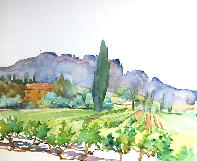 Vineyards, and Dentelles de Montmirail, Provence