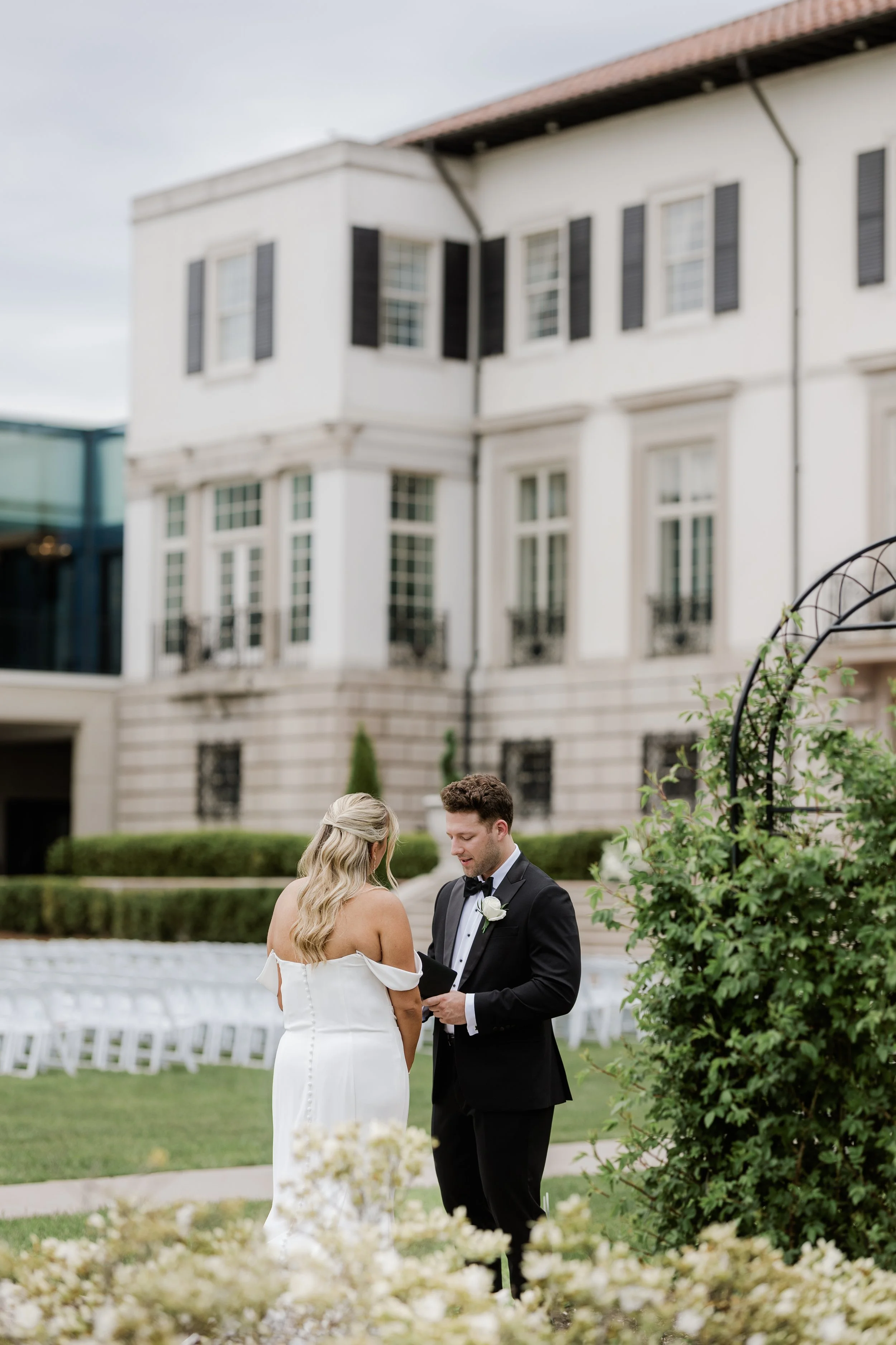 Wedding portraits overlooking Lake St. Clair at The War Memorial