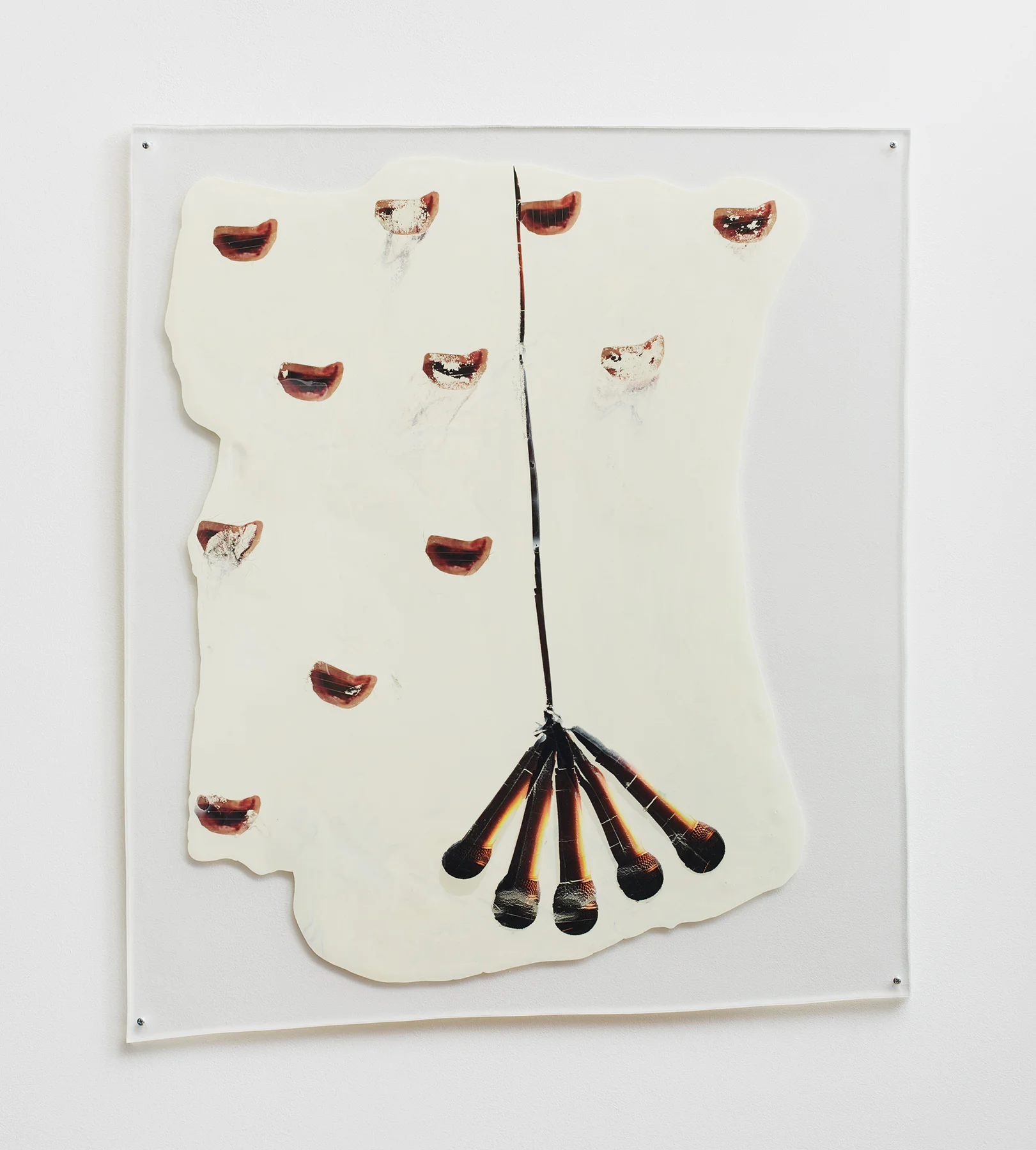 Untitled , 2013. Acrylic polymer and inkjet on acetate, Plexiglass and hardware. 39 3/4 x 34 1/2 in. Courtesy of the artist and Rachel Uffner Gallery, NY.