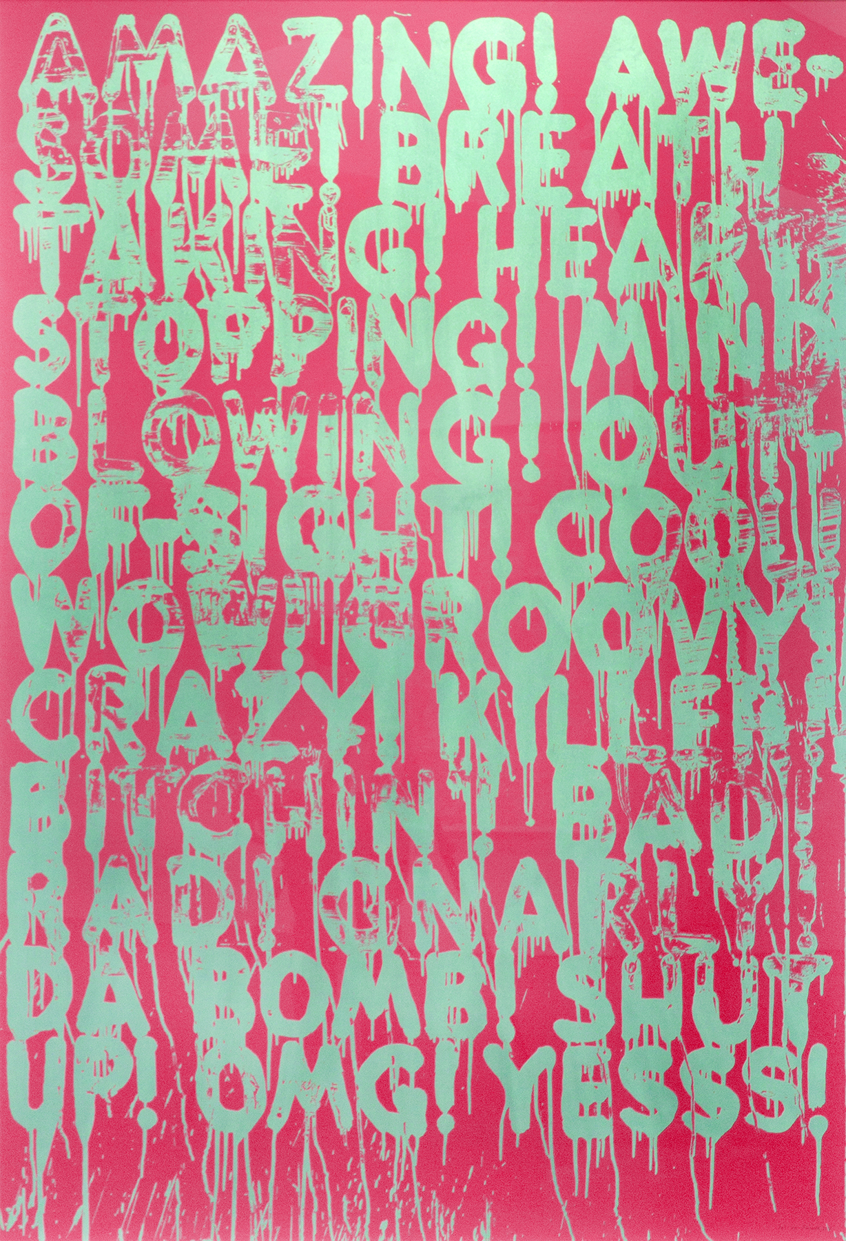 Mel Bochner, Amazing (Inverse), 2014. Silkscreen with color-shifting ink on Lanaquarelle Satin paper. 68 ½ x 47 in.