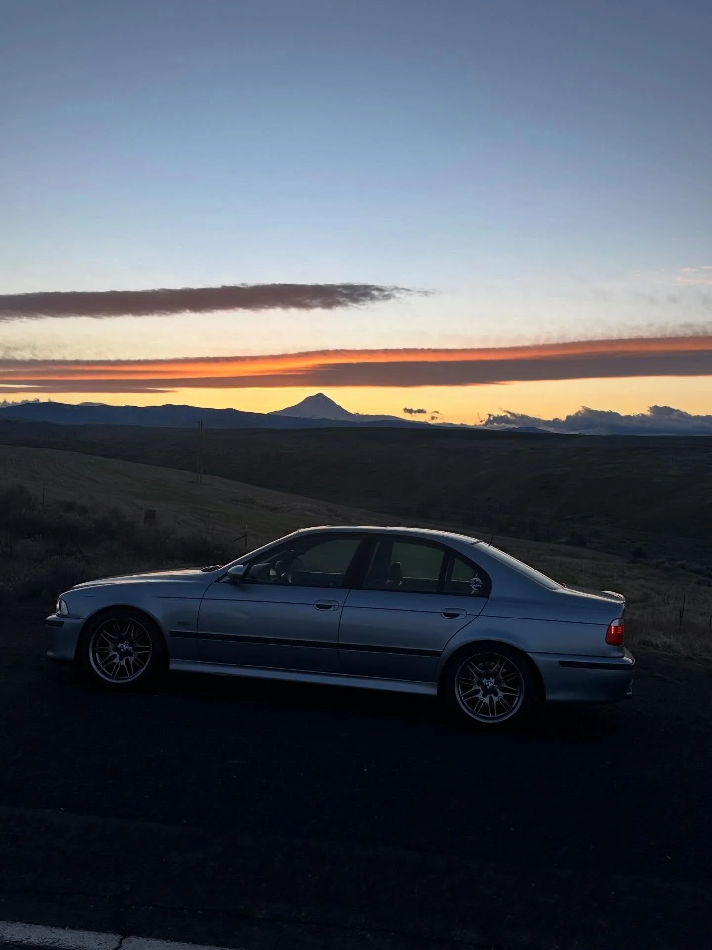 Catching a sunset on the way to scout the rally route #bmw #e39m5
