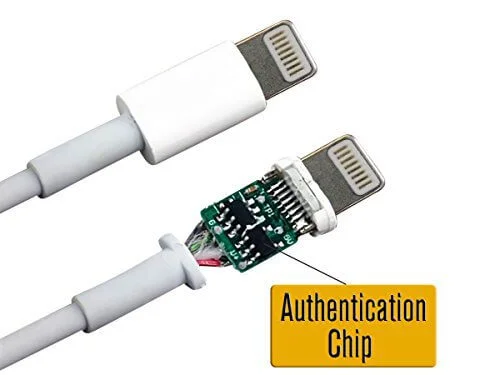 Un intento descarado de hacer pasar chips falsos como genuinos.  &iexcl;Ser&iacute;a m&aacute;s adecuado como cord&oacute;n de zapatos que como cable de carga!