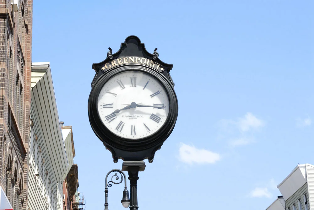 Greenpoint | tick tock the time has stopped at this historic greenpoint clock. Transportation | G Train to Nassau Ave. Local Eats | Peter Pan Donuts 727 Manhattan Ave. Junket Tip | Walk out of the train toward Norman Ave. to see this historic clock where time has stopped at 735 Manhattan Ave.