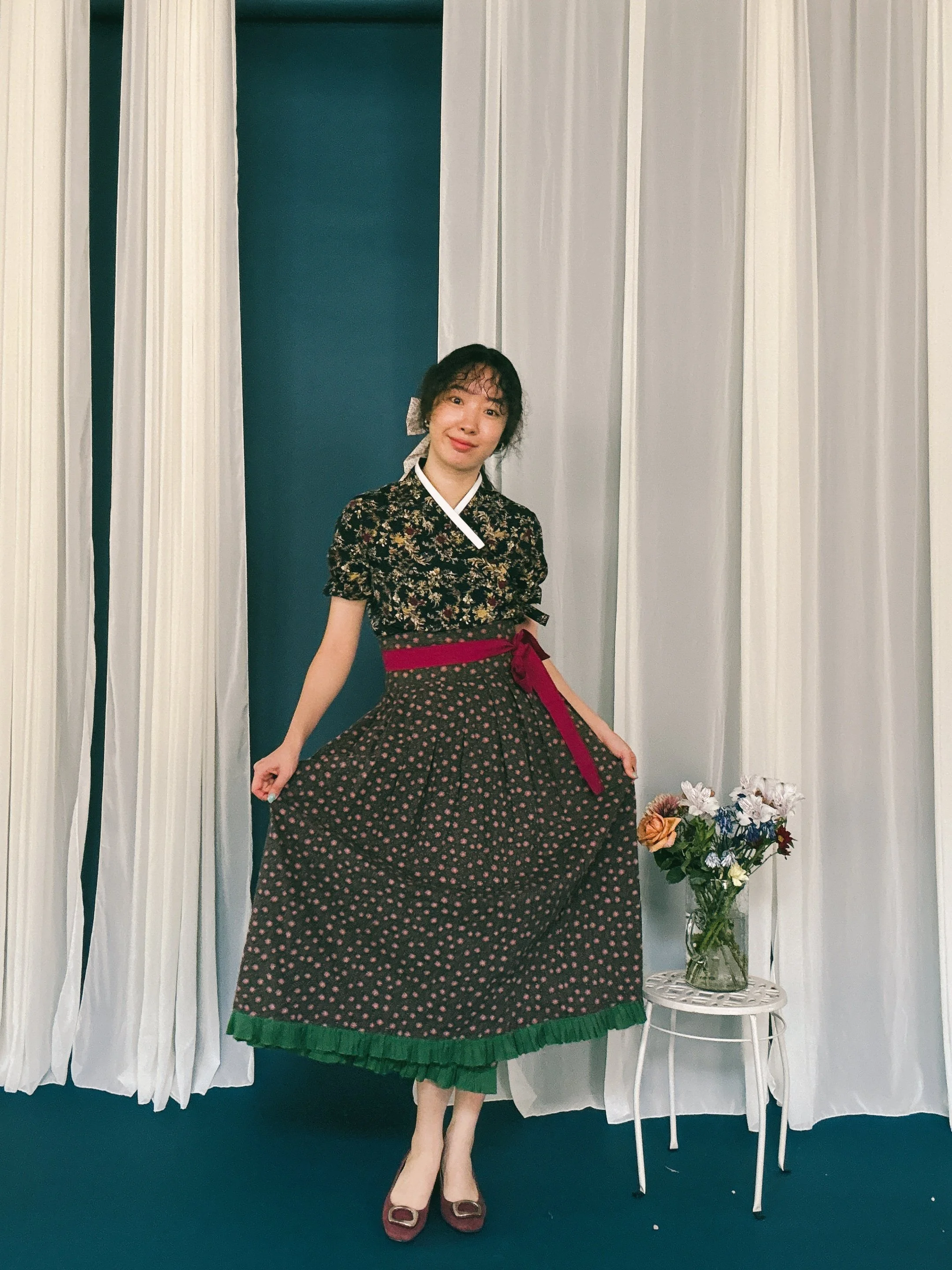 Brown Goreum Hanbok Flannel Skirt