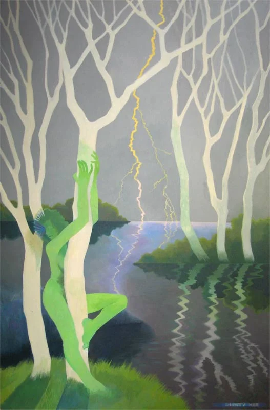 Green Woman Communing with Tree - photo of early stage of painting