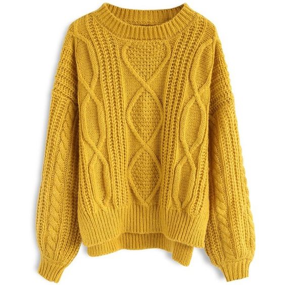 polyvore mustard cable knit sweater