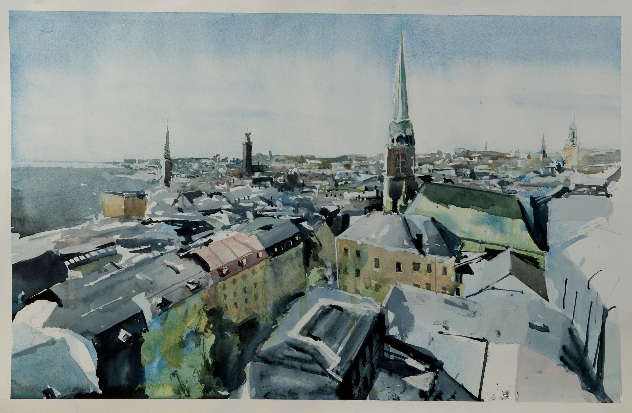 Gamla Stan rooftops - watercolour - 40x30cm - SOLD