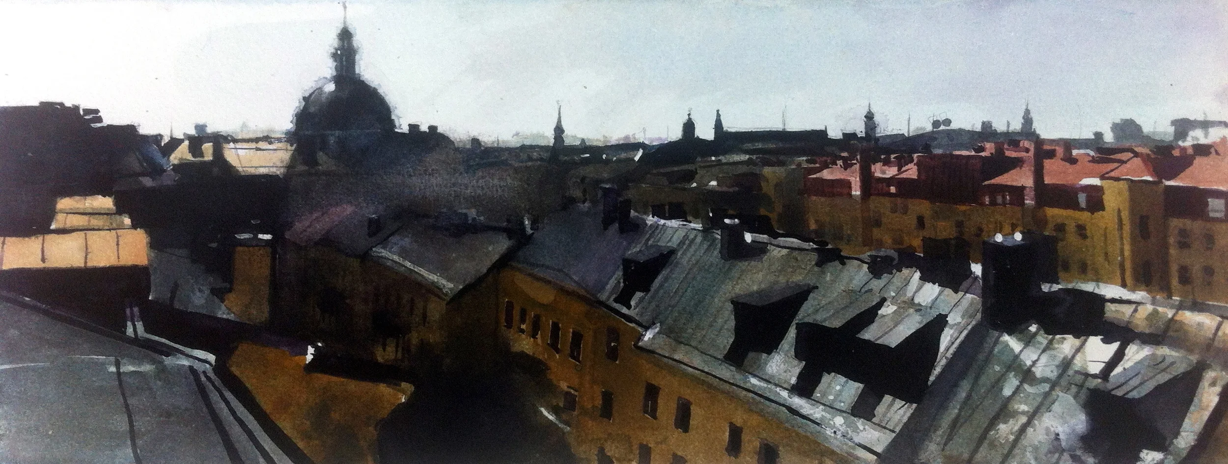Stockholm rooftops - watercolour - SOLD