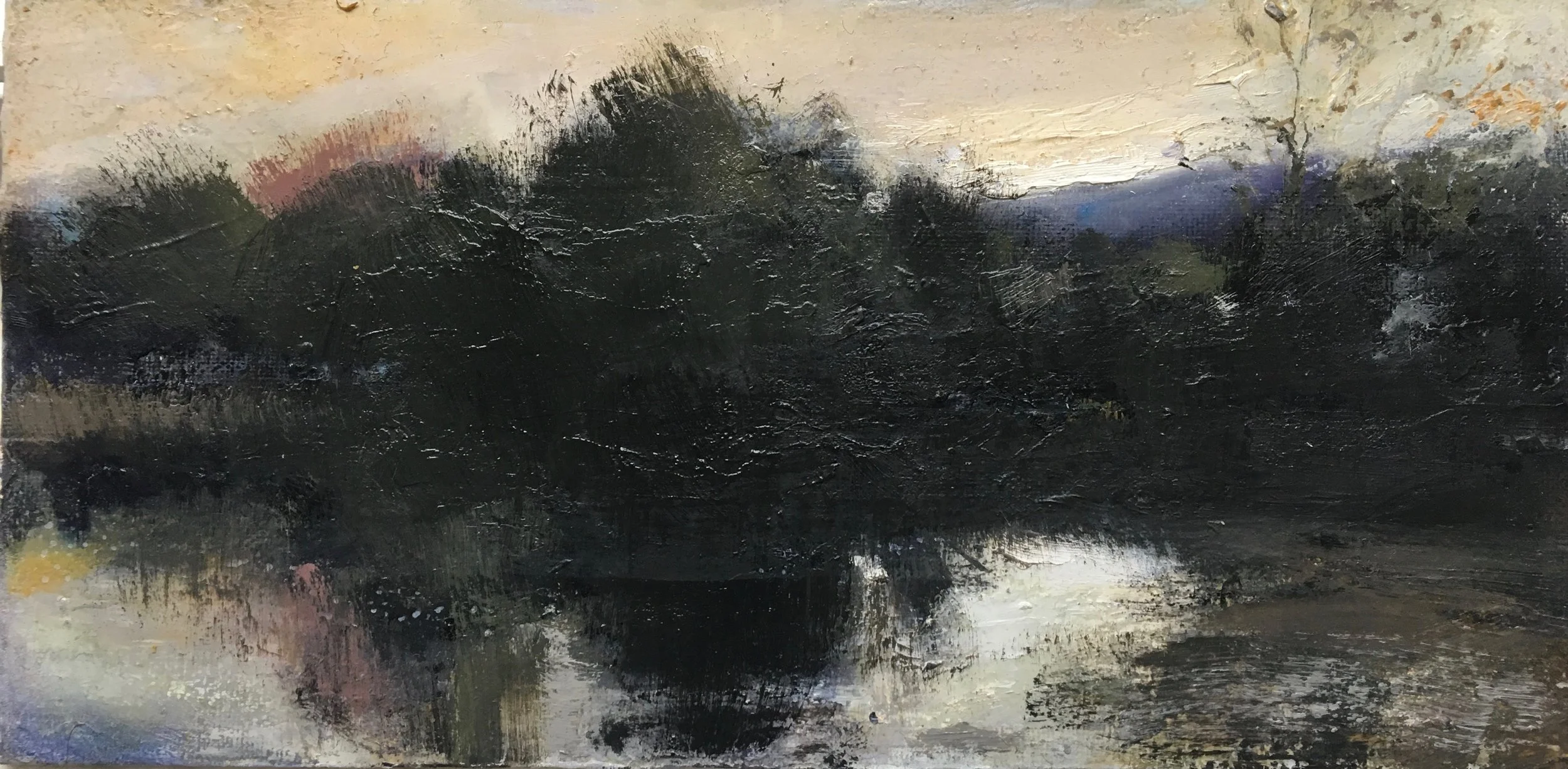 Lakeside - oil on board - 30x15cm