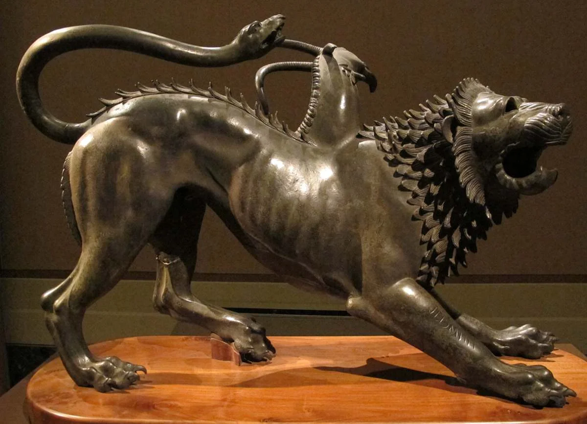 The Chimera of Arezzo, Etruscan bronze statue circa 400 BCE. Photo credit: Francesco Bini, https://commons.wikimedia.org/w/index.php?curid=20060005