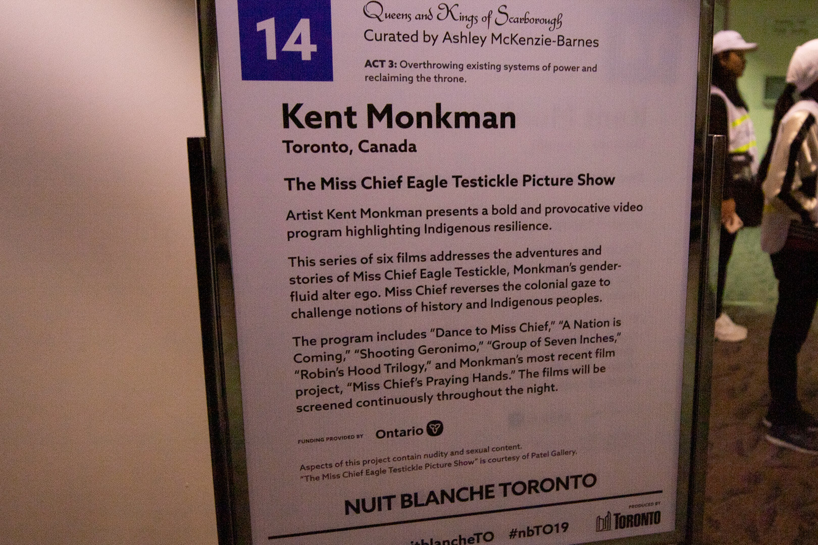   The Miss Chief Eagle Testickle Picture Show    Artist:  Kent Monkman   Medium:  Video Installation   Project Type:  Queens and Kings of Scarborough   Curator:  Ashley McKenzie-Barnes   Neighbourhood:  Scarborough  Artist Kent Monkman will present a