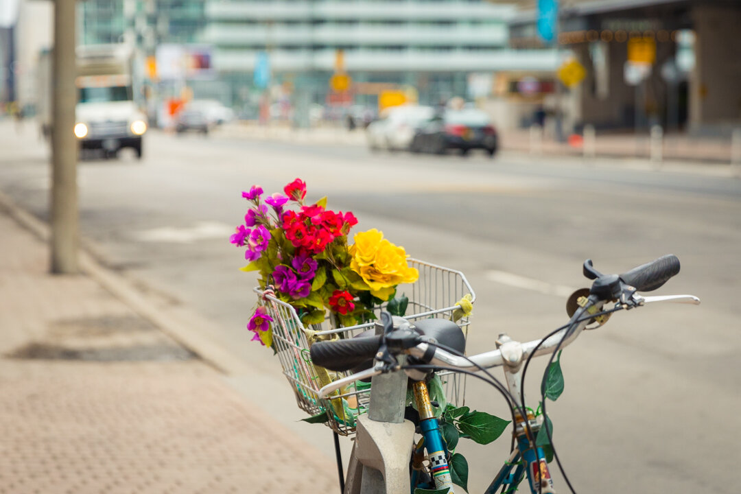  A bike was parked along Yonge street with a bouquet of flowers. People all over Toronto seemed very optimistic of an early spring.  