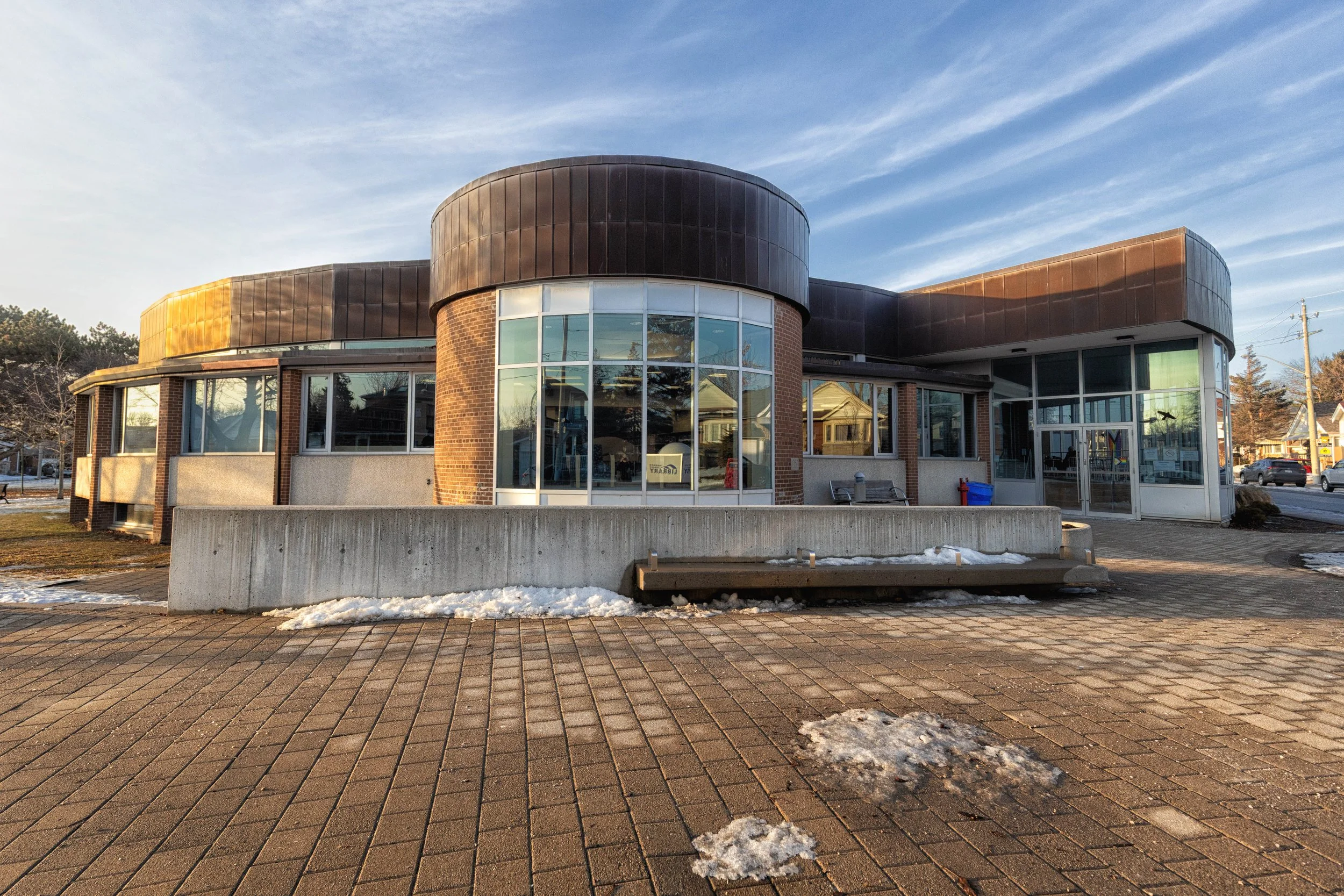 Front entrance of S. Walter Stewart Public Library, a Toronto Public Library branch in East York.