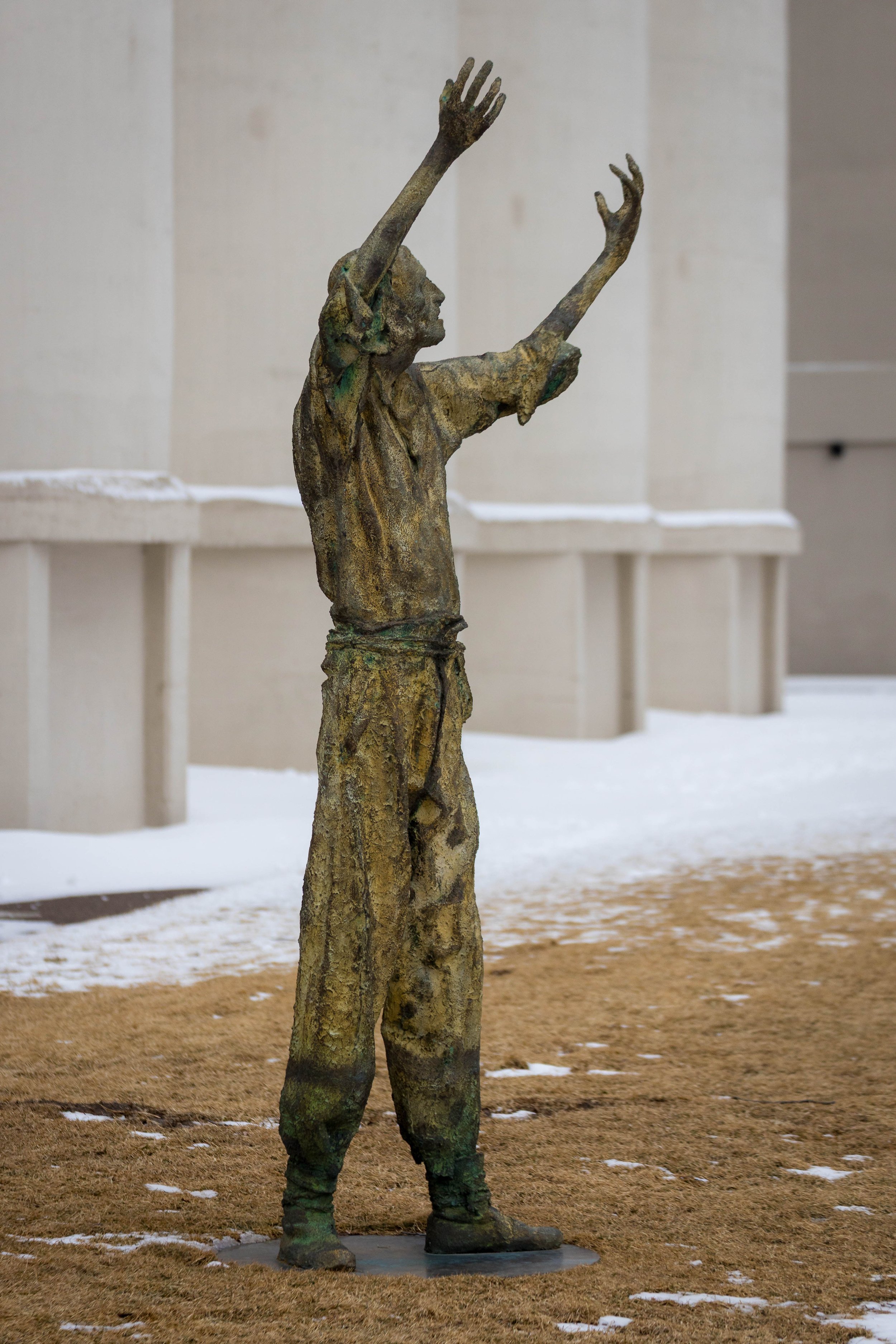 Statue in front of the Canada Malting Company Silos