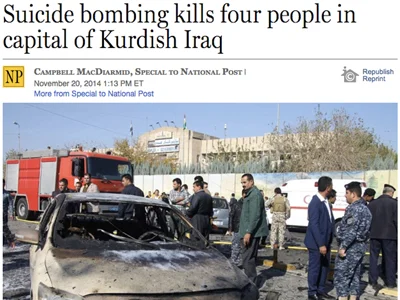 Suicide bombing kills four people in capital of Kurdish Iraq