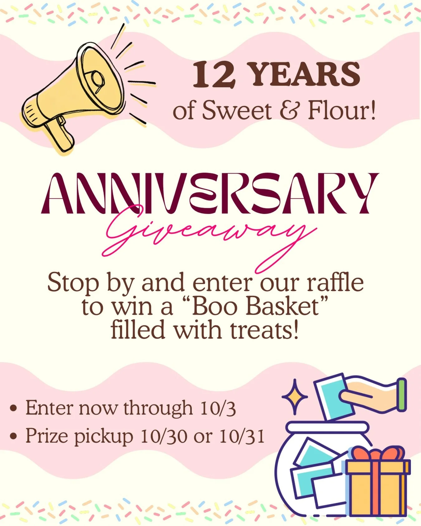 Enter our anniversary raffle in-store! Winner will be selected after 10/3 and able to pick up their basket Halloween weekend👻

#sweetandflour #secaucus  #njbakery #customcakes #njeats