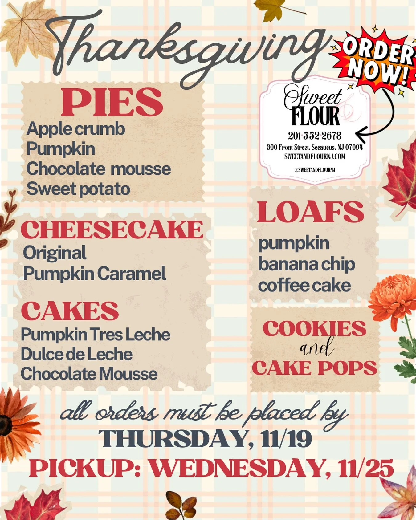 We know you're still carving pumpkins...but wanted to give everyone a full month for Thanksgiving preorders! Open NOW through 11/19✍️

#sweetandflour #secaucus  #njbakery #customcakes #njeats