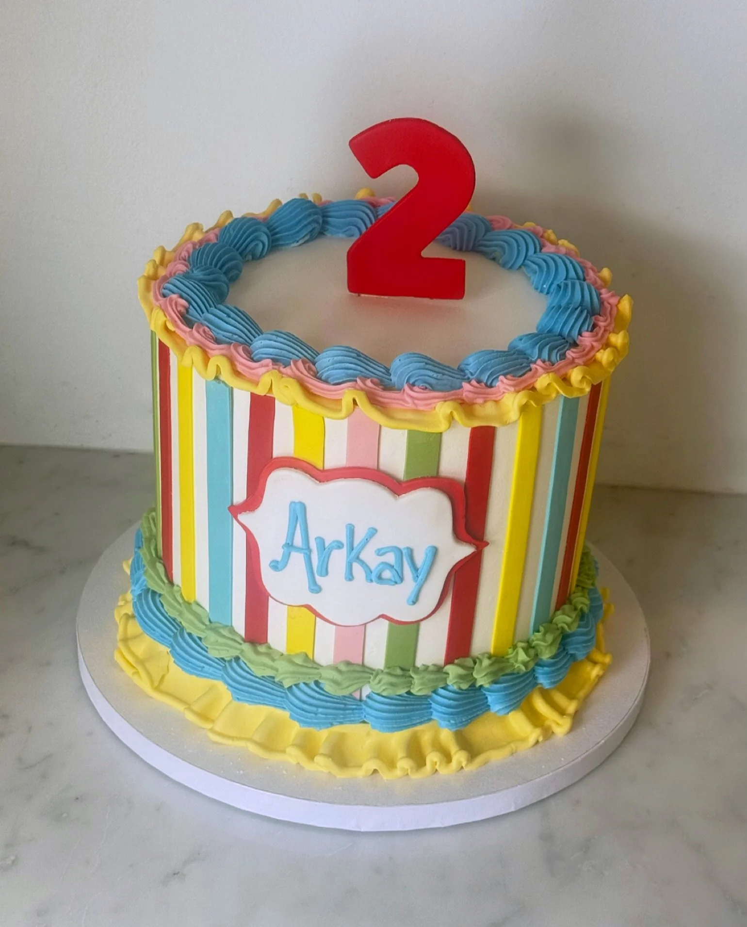 Buttercream piping &amp; fondant stripes for this fun design!

#sweetandflour #secaucus  #njbakery #customcakes #njeats