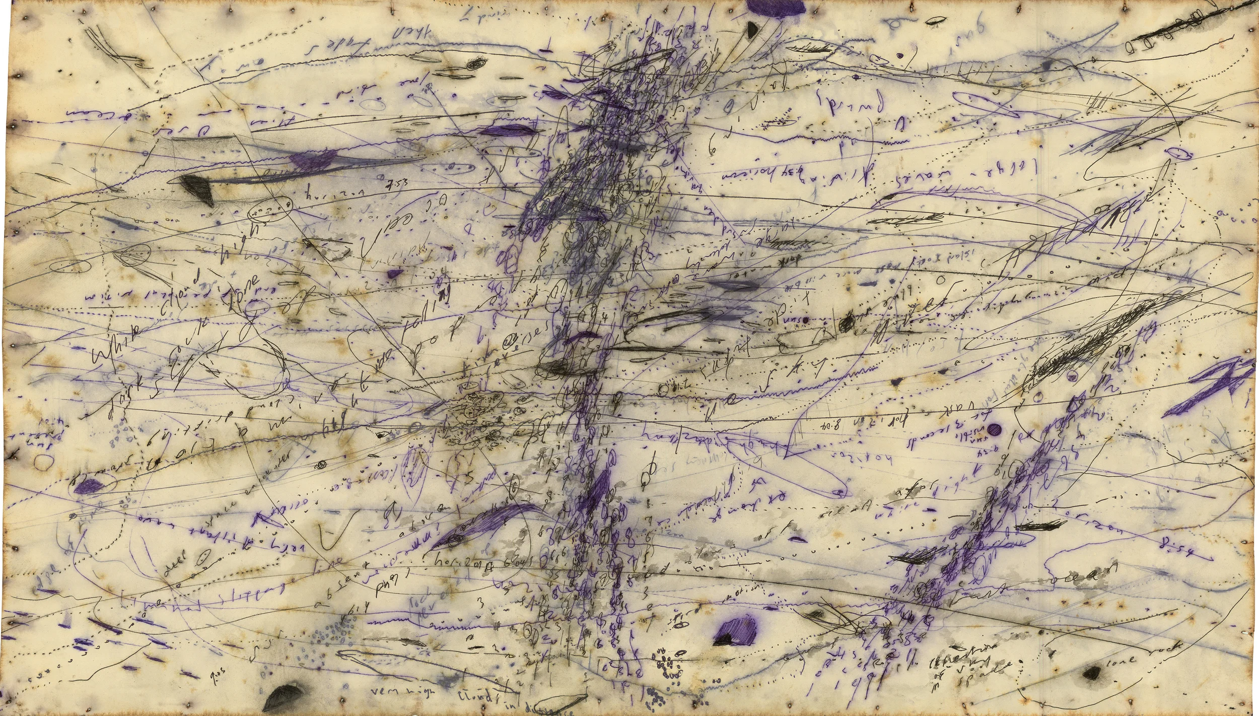 12 Hours In and With the Atlantic Ocean, 2016, pen, rust and earth on paper, 56 cm x 97cm