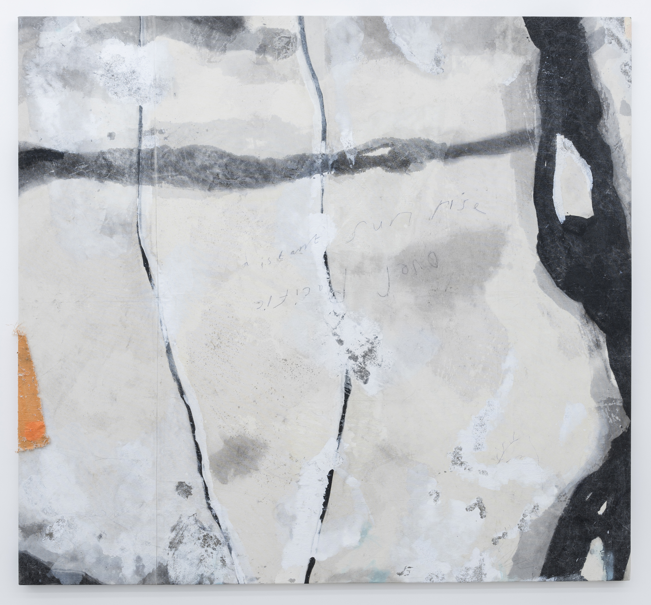 Distant Sunrise Over Pacific Ocean, 2016, Chinese Ink, Oil, Acrylic, Enamel, Pen, Sand, Earth and Found Object on Canvas, 171cm x 185cm