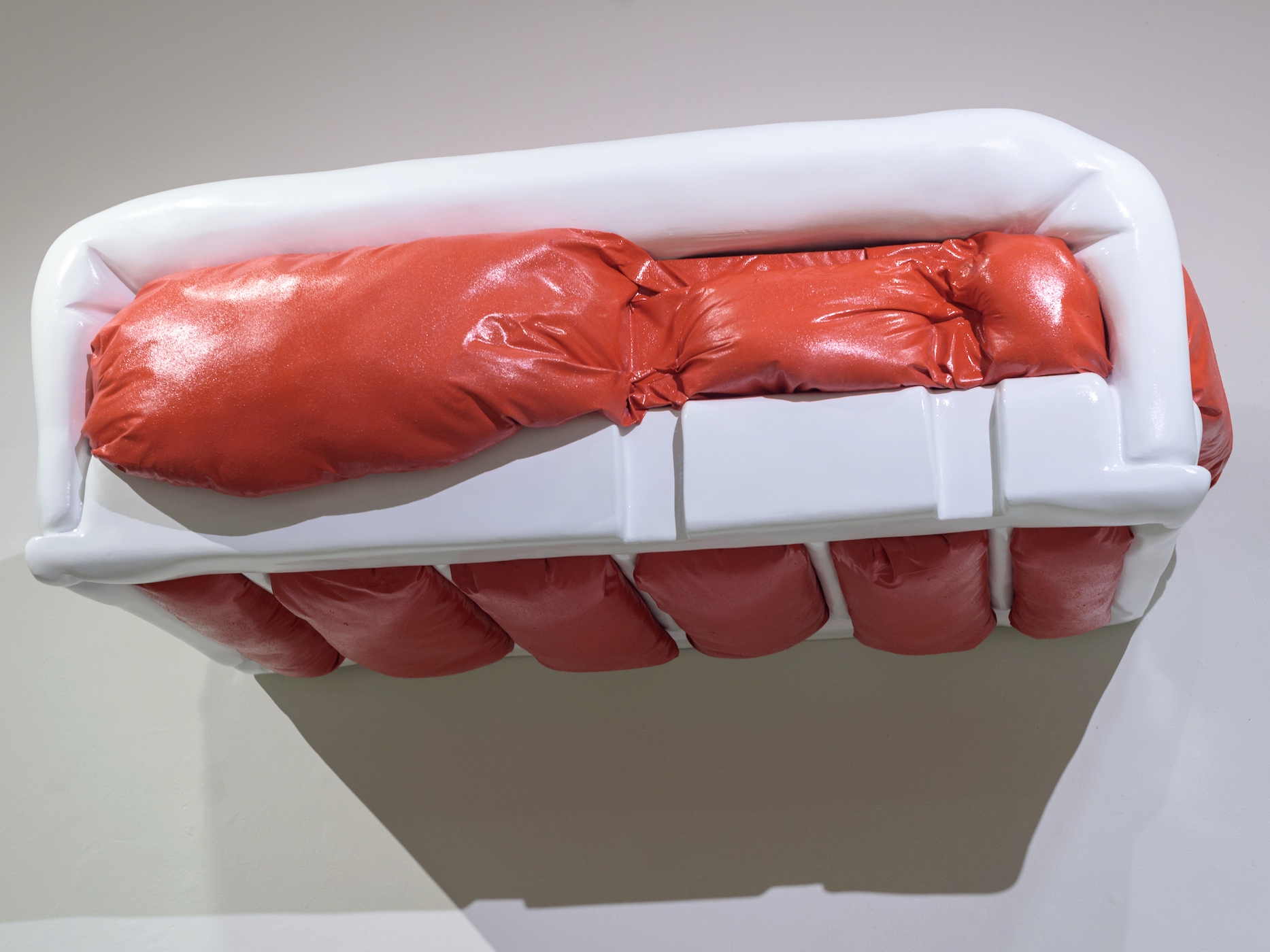 No Wiggle Room, Spray paint, primer, joint compound, and insulation foam on wood structure, 2016