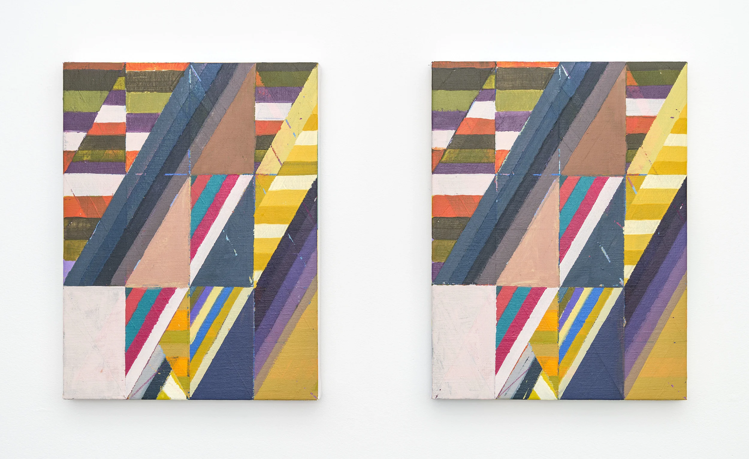 Line of Thinking (Diptych), 2015, Acrylic + colored pencil on linen over panels, 12 x 9 inches each