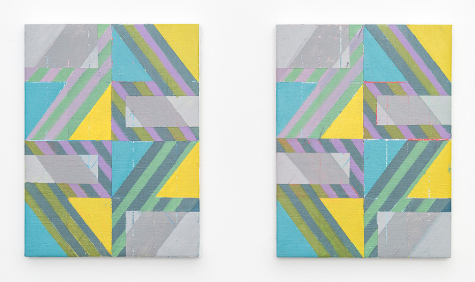 Tie Breaker (Diptych), 2015, Acrylic + colored pencil on linen over panels, 12 x 9 inches each