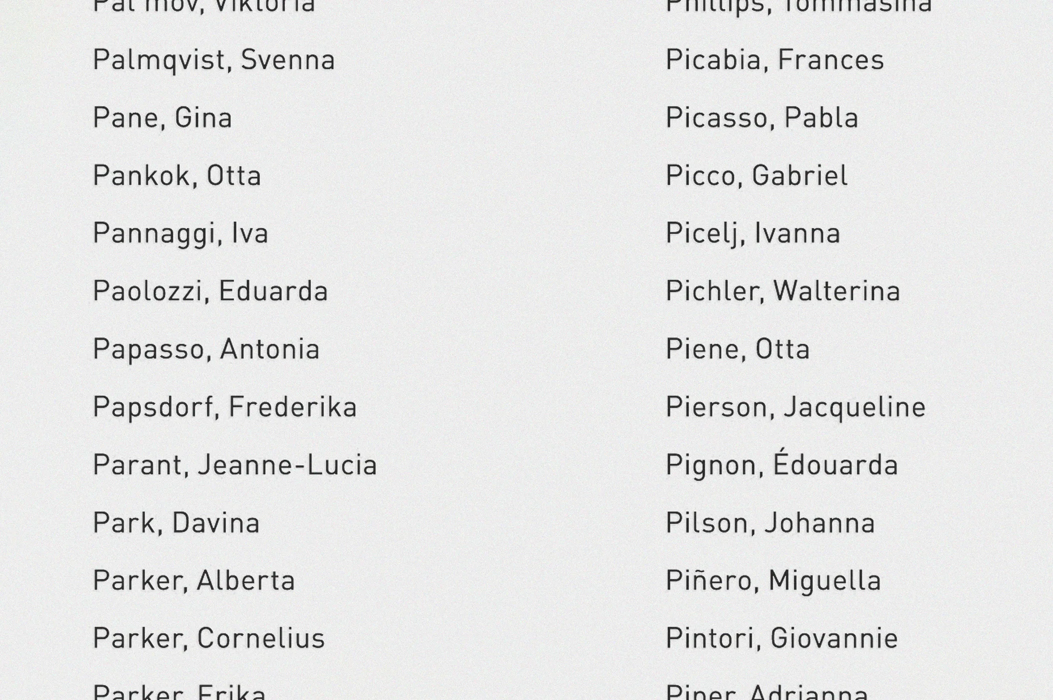 ( Section of ) MoMA Artist Index (detail), 2012