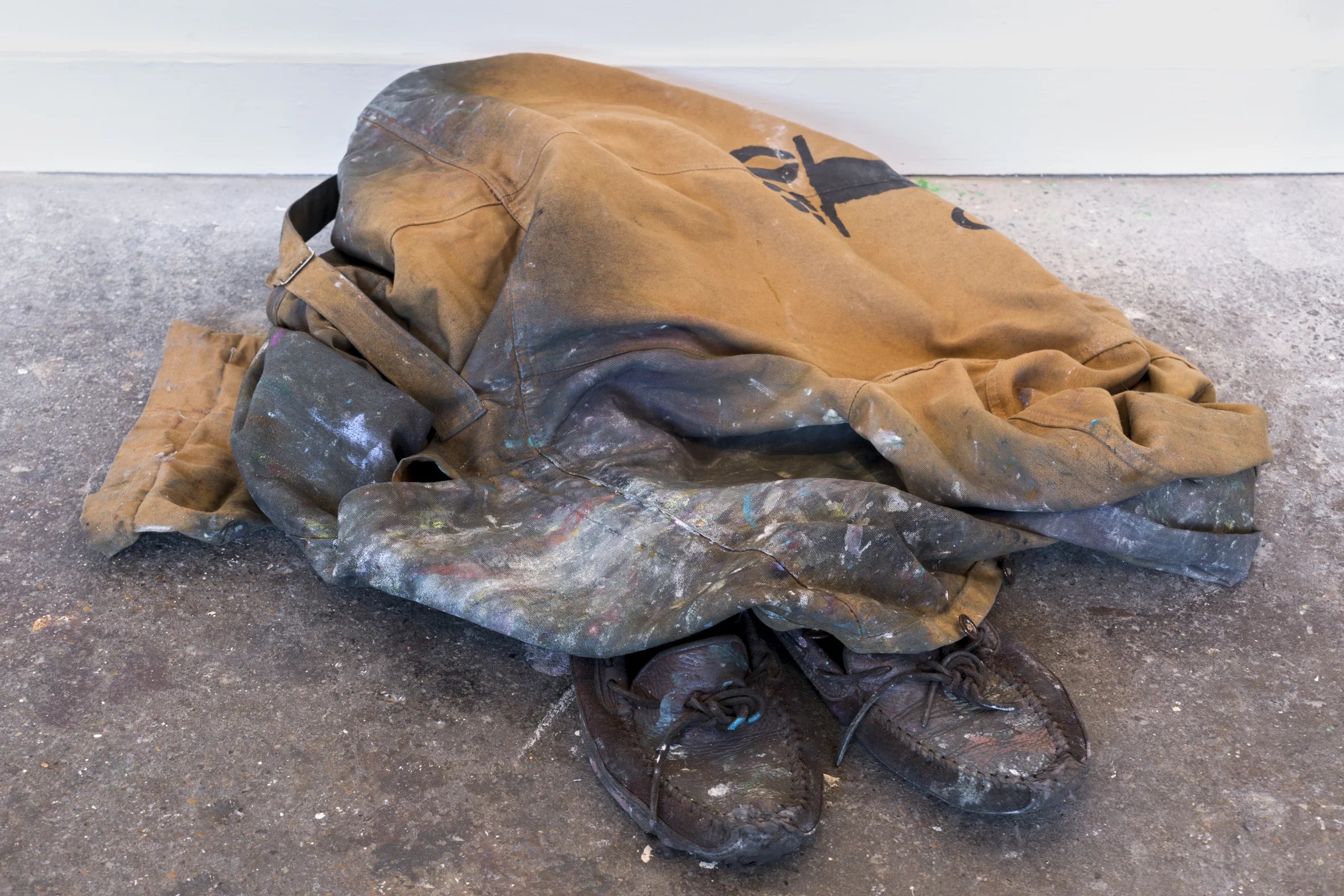 Billy Childish: Paint covered Boiler suit and moccasins