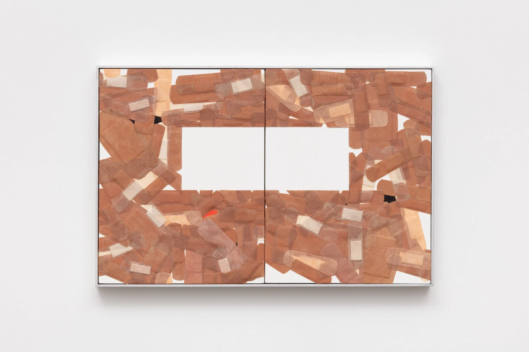   Delicacy Painting 3 (In the Red)  Oil, gesso, and flexible fabric and plastic bandages on panel in aluminum frame 17 x 11 inches 2026 