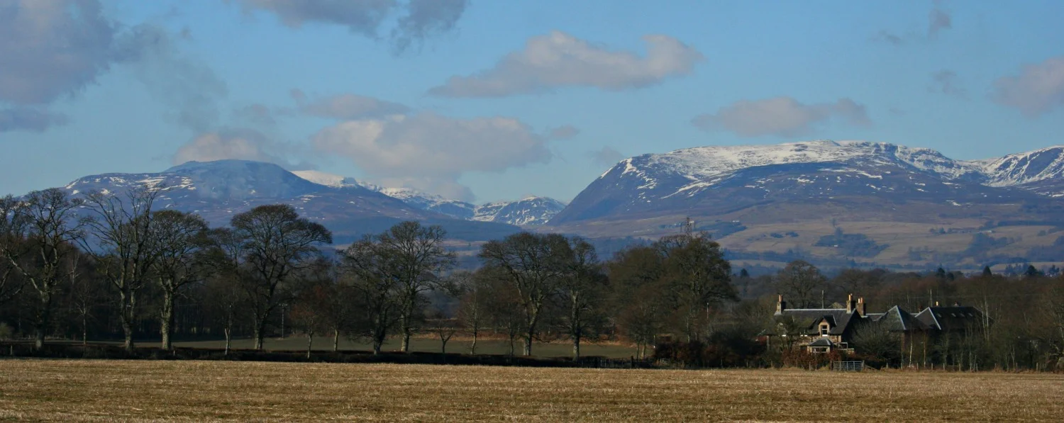 Looking north over the Highland Boundary Fault towards Glen Turret and Ben Chonzie, Perthshire.