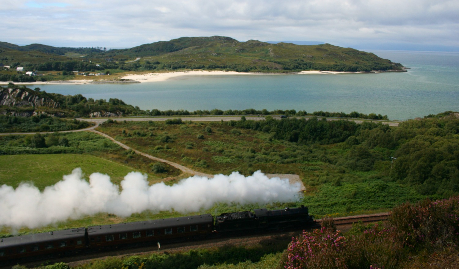 Steam traction on the Fort William to Mallaig line - The Jacobite summer service, passing Morar en route to Fort William.