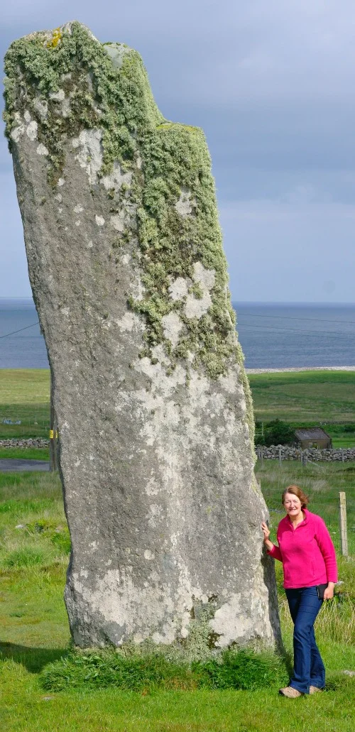 The tallest – 19ft / 5.8m – single standing stone in the UK is the Clach an Trushal off the A857 near Barvas on Lewis.