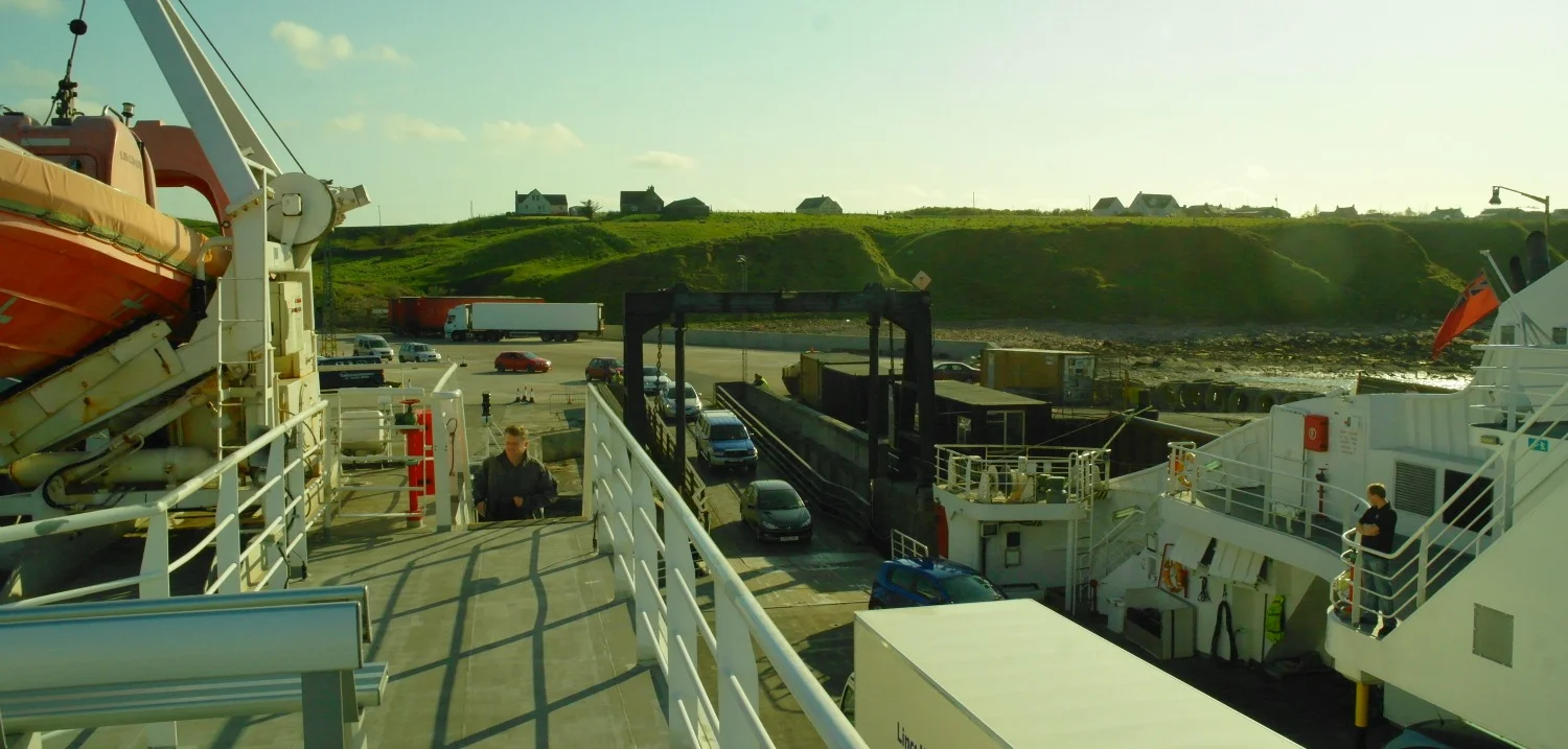 Gills Bay, Caithness, view of Orkney ferry terminal at Gills Bay, looking from aboard the MV Pentalina.