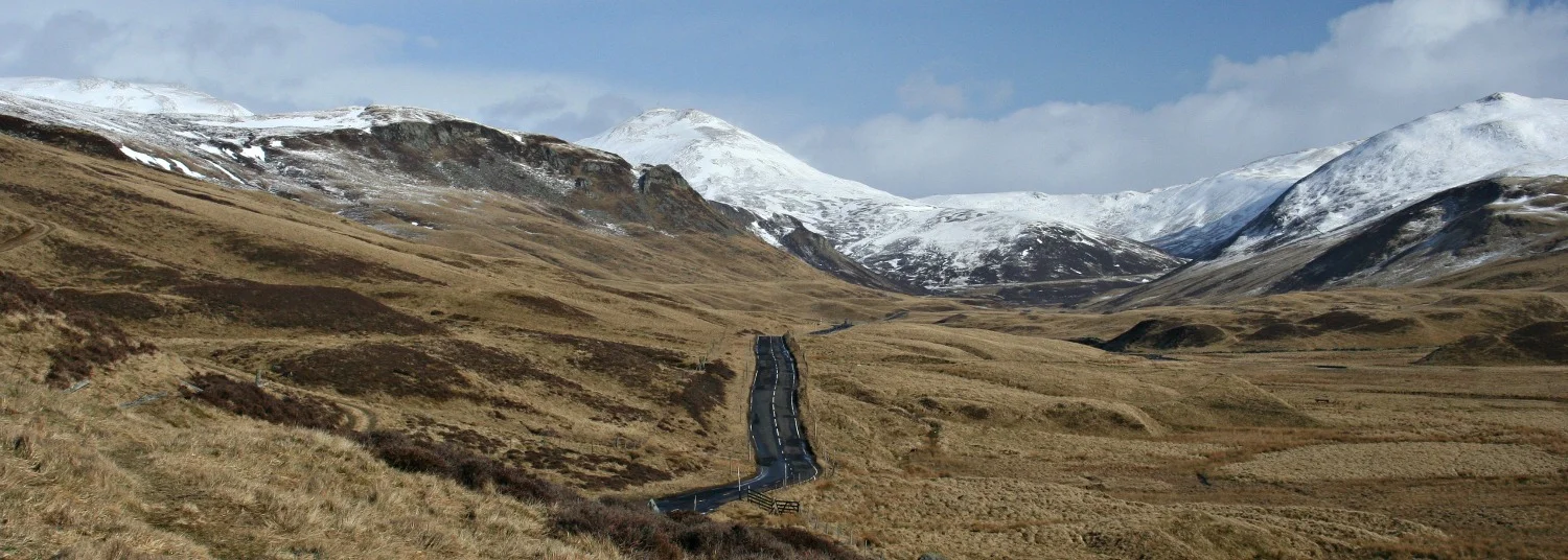 Glenshee road in winter, looking north, beyond the Spittal of Glenshee