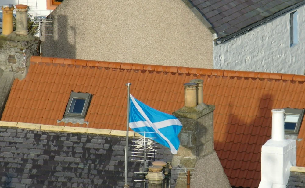 Scotland flag flying in Cullen, Moray, 2016