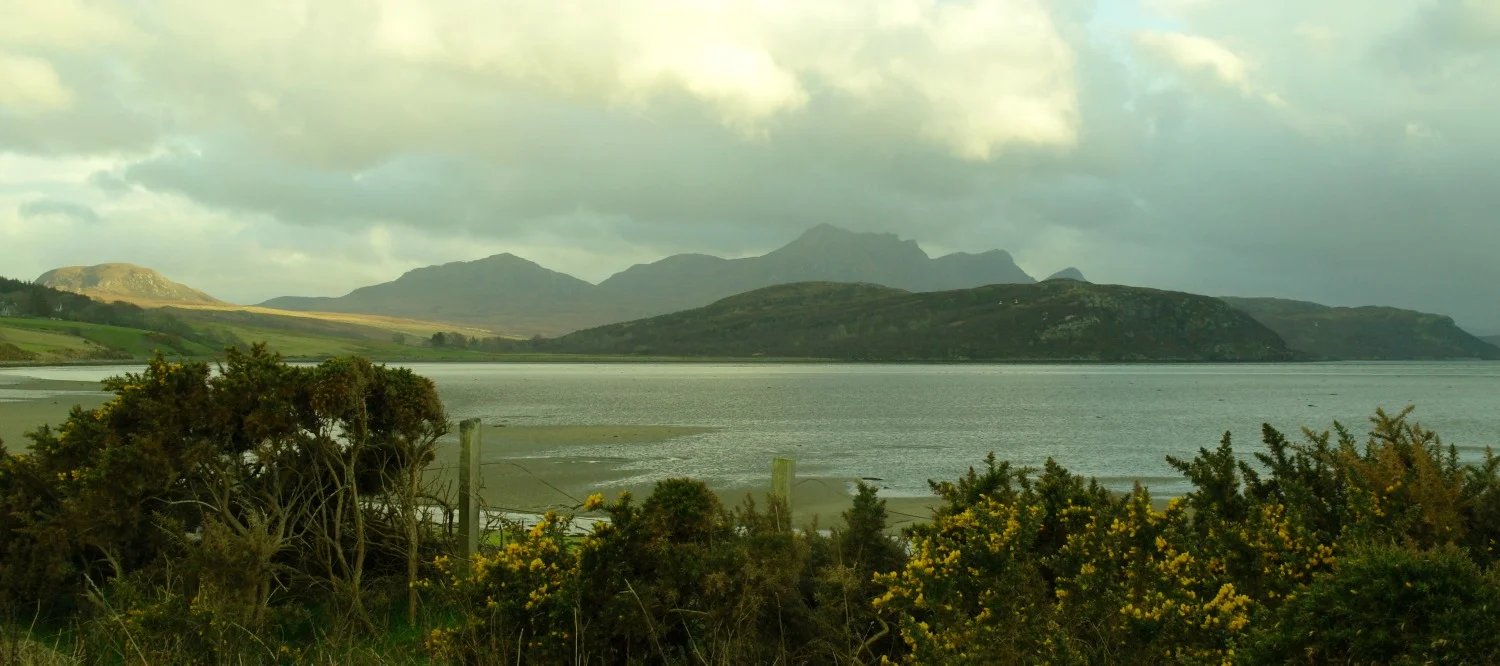Kyle of Tongue with Ben Loyal on skyline, Sutherland.