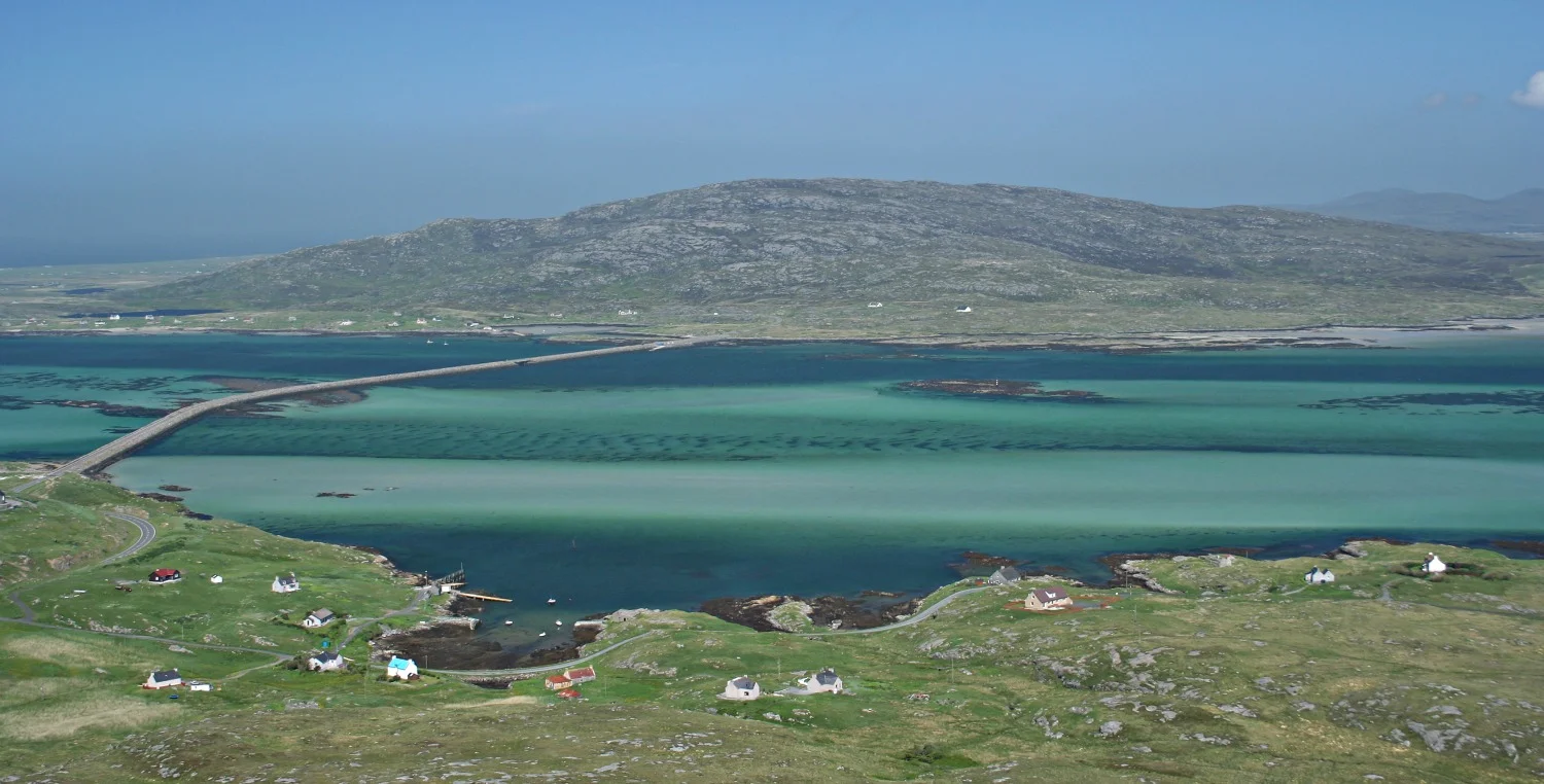 Southernmost tip of South Uist, from Eriskay, linked by a causeway