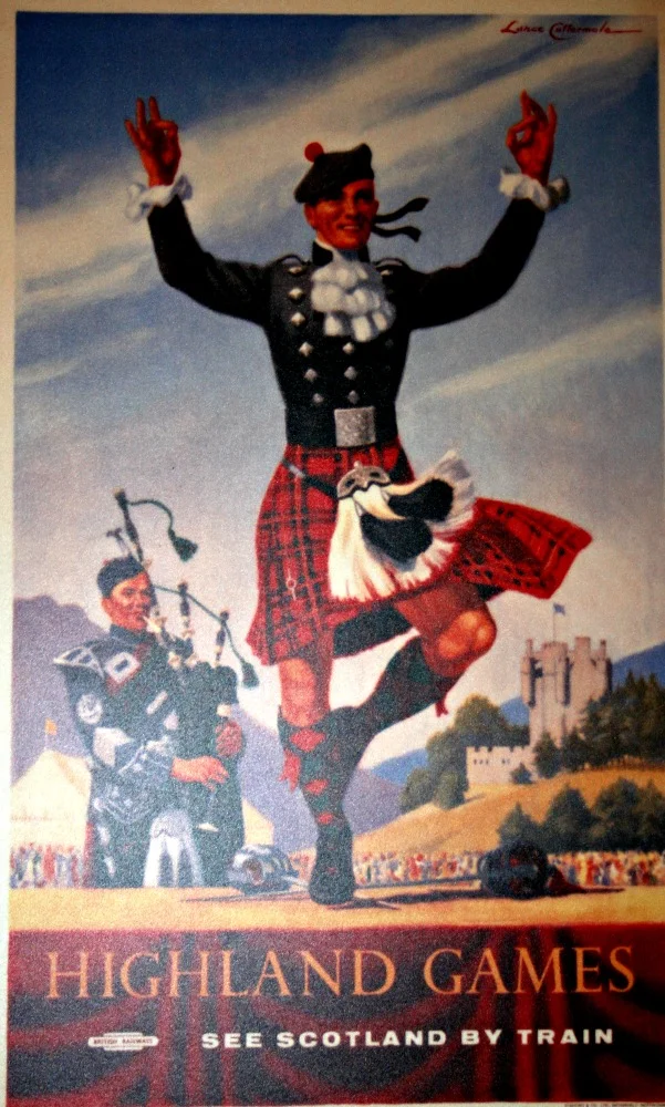 Tartan as visual cliché. Advertising material for the railways.