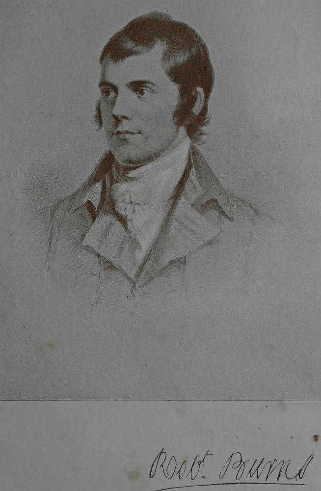 Portrait of Robert Burns and signature